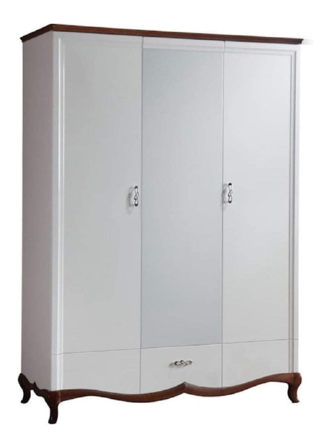 Luxus Art Deco Schlafzimmerschrank Wei /Dunkelbraun 164,2 x 62,5 x H. 209,5 cm - Kleiderschrank mit Spiegel 2 Turen und Schublade - Schlafzimmermobel