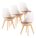 EGGREE 4er Set Esszimmerstuhle mit Massivholz-Buchenbeinen, SGS-gepruft Skandinavisches Design, gepolsterte Kuchenstuhle aus PU-Leder, Essstuhle, Wei & Braun