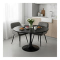 Esstisch-Set, rund, 110 cm, mit 2 Stuhlen, Set aus Tisch und Stuhlen, Samt, fur Kuche, Esszimmer, Wohnzimmer, Buro und Restaurant (Schwarz + Grau)