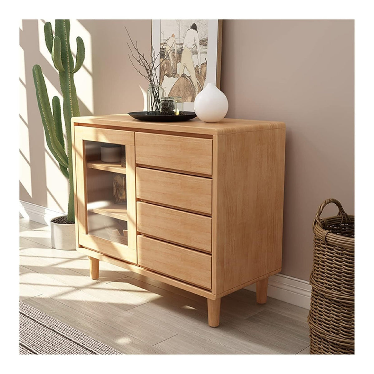 Schrank Nordic Sideboard Wohnzimmer Tee Kabinett Kuchenschrank Schlie fach Komode (Color : Geel, Size : 90 40 80cm)