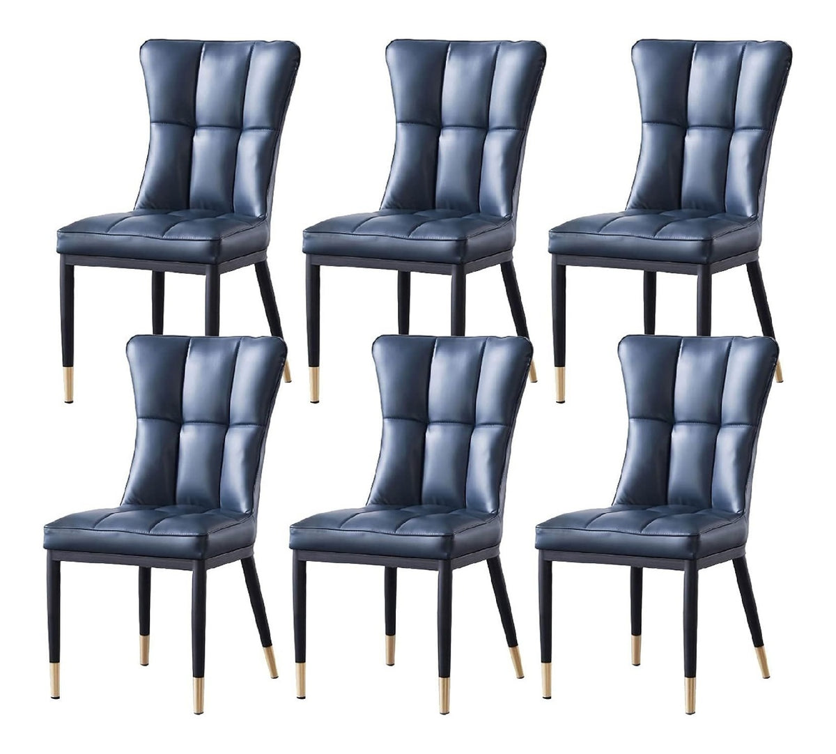 Esszimmerstuhle 6er-Set Matt PU-Leder Gepolsterte Beistellstuhle Mid Century Moderne Metallbeine Wohnzimmerstuhle fur Kuche Esszimmer Schlafzimmer Wohnzimmer(Blue)