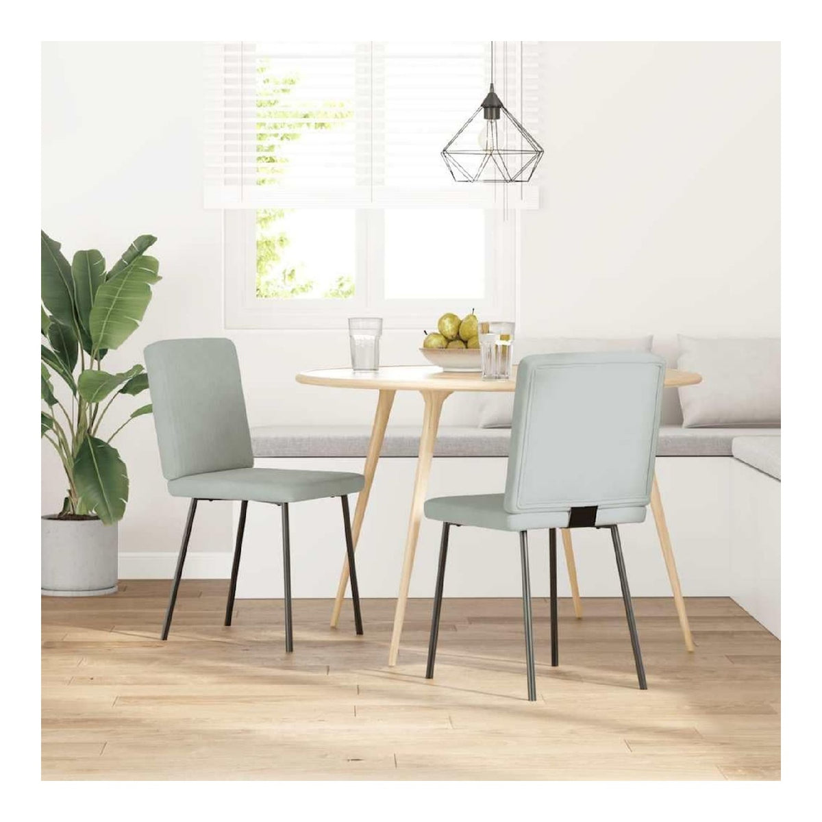 Esszimmerstuhle 2er Set, Samt Polsterstuhl mit Ruckenlehne, Bequemer Kuchenstuhl Hellgrau, Metallbeine fur Wohnzimmer Esszimmer