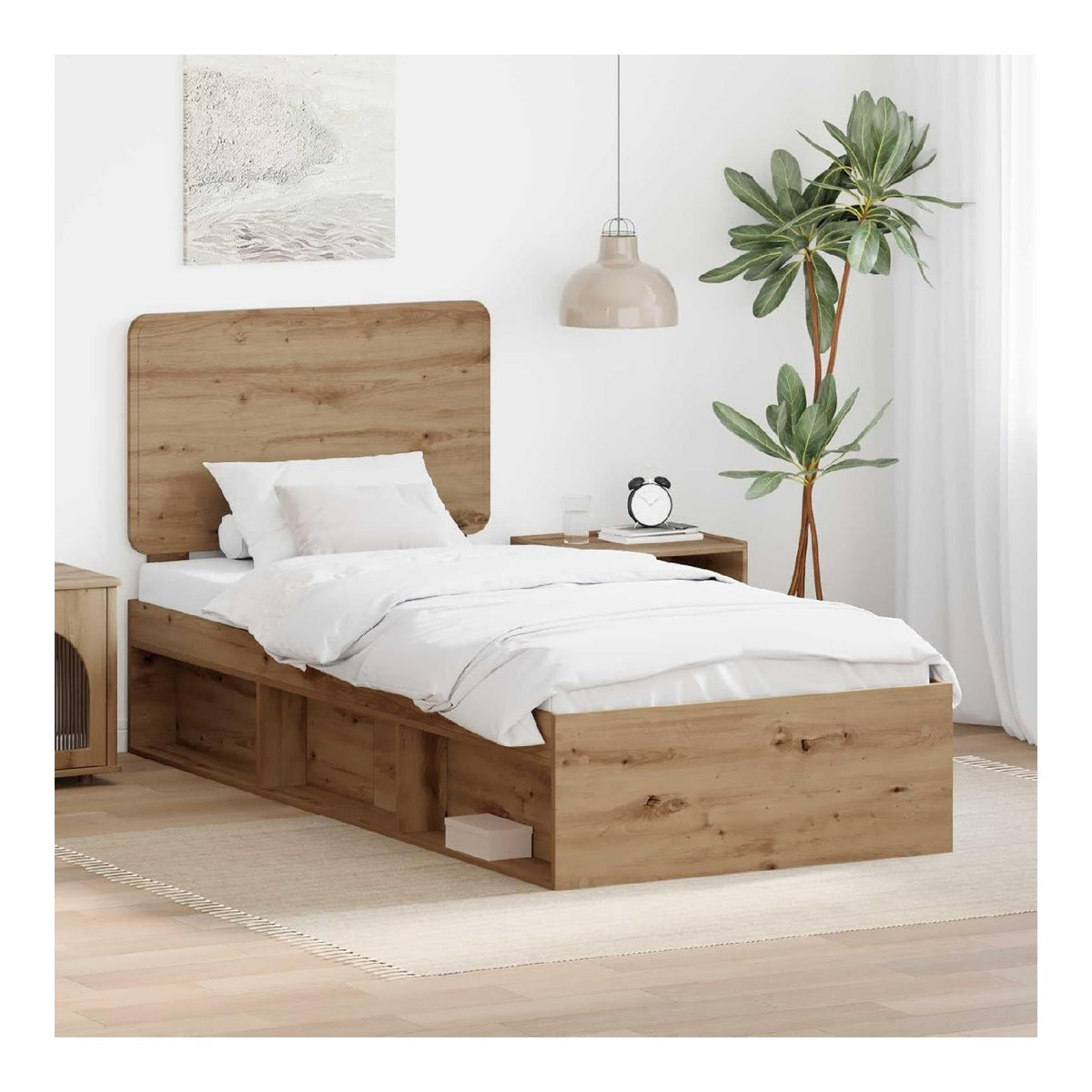 Bettrahmen Kunsthandwerk Eiche 75 x 190 cm, Massives Kiefernholz, Stabil, Modernes Design, Einzelbett, Langlebiges Schlafzimmermobel