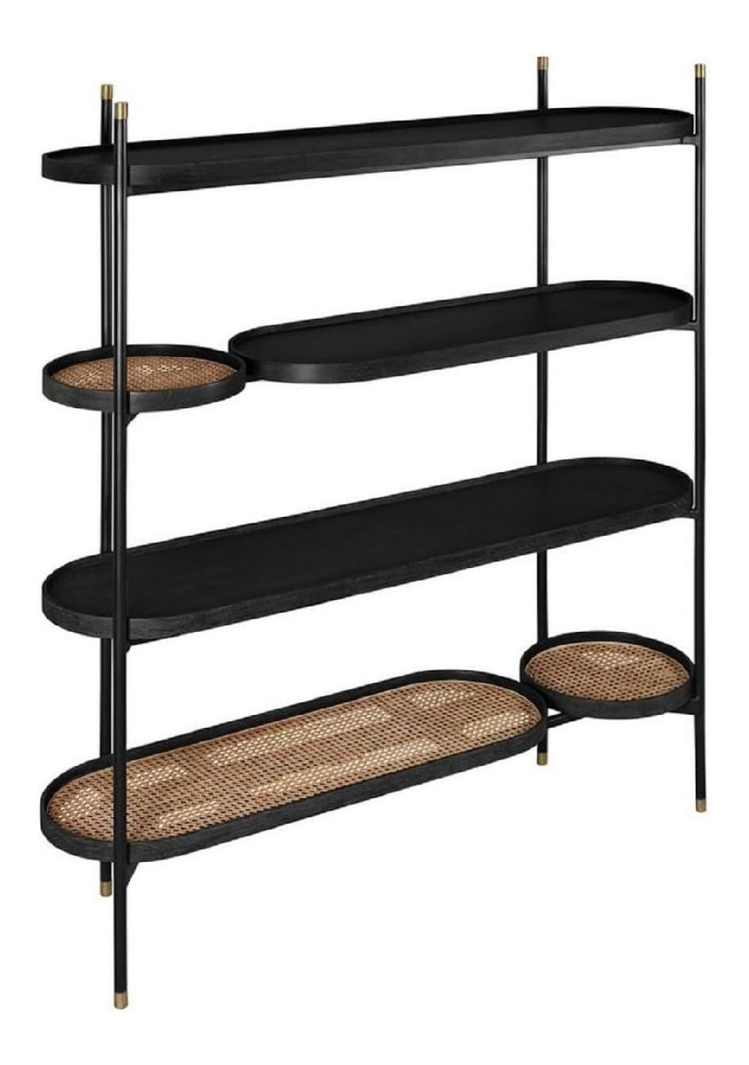 Luxus Regalschrank Schwarz/Naturfarben/Messingfarben 154 x 42,3 x H. 170 cm - Wohnzimmer & Hotel Mobel - Luxus Qualitat