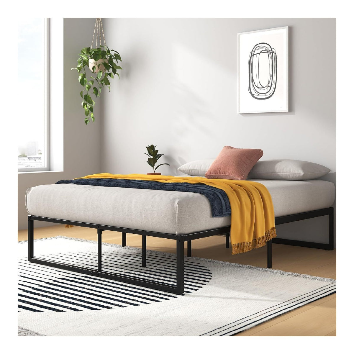 Zinus Lorelei Klassisches Bettgestell aus Metall, 35,5 cm, Stahllattenstutze, fur Erwachsene, Kinder, Jugendliche, einfache Montage, Stauraum unter dem Bett, Doppelbett, Schwarz