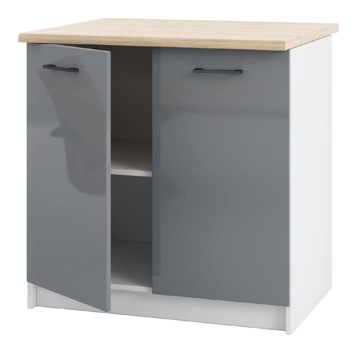 Schrank mit Arbeitsplatte 80 cm fur die Kuche - stehender Unterschrank mit MDF-Fronten und Arbeitsplatte Sonoma-Eiche - mit 2 Turen und 96 mm Griffbohrungen - einfach montierbar