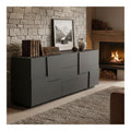 Kommode Yoel, Wohnzimmer-Buffet, Wohnzimmer-Kommode mit 4 Turen und 3 Schubladen, 220x44x86 cm, Anthrazit