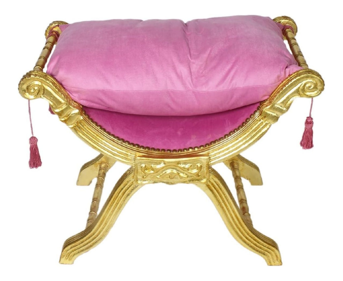 Barock Sitzhocker - Kreuzhocker Rosa/Gold - Mobel