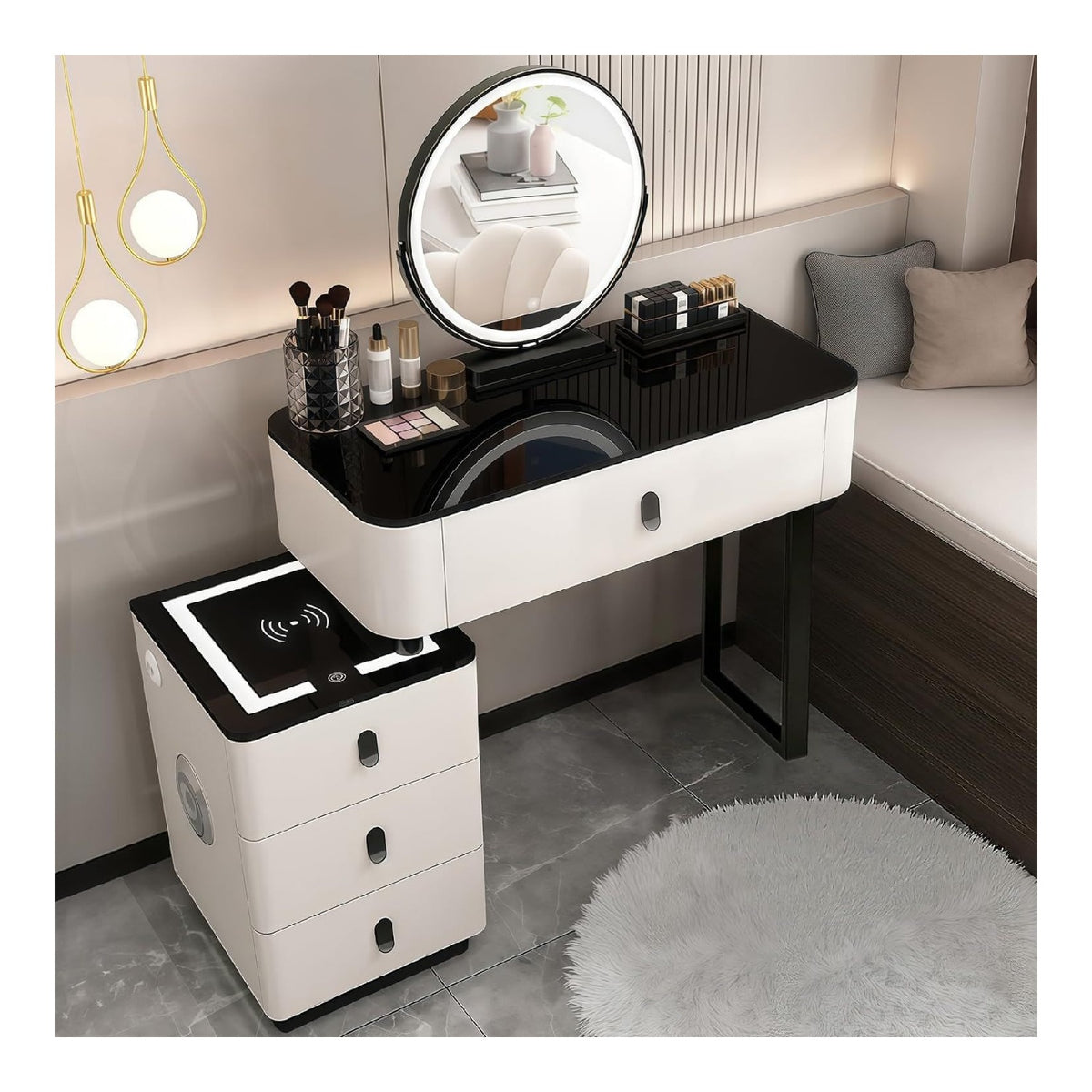 70cm Schminktisch mit 30cm Schrank, Schminkspiegel (3 Lichtfarben)