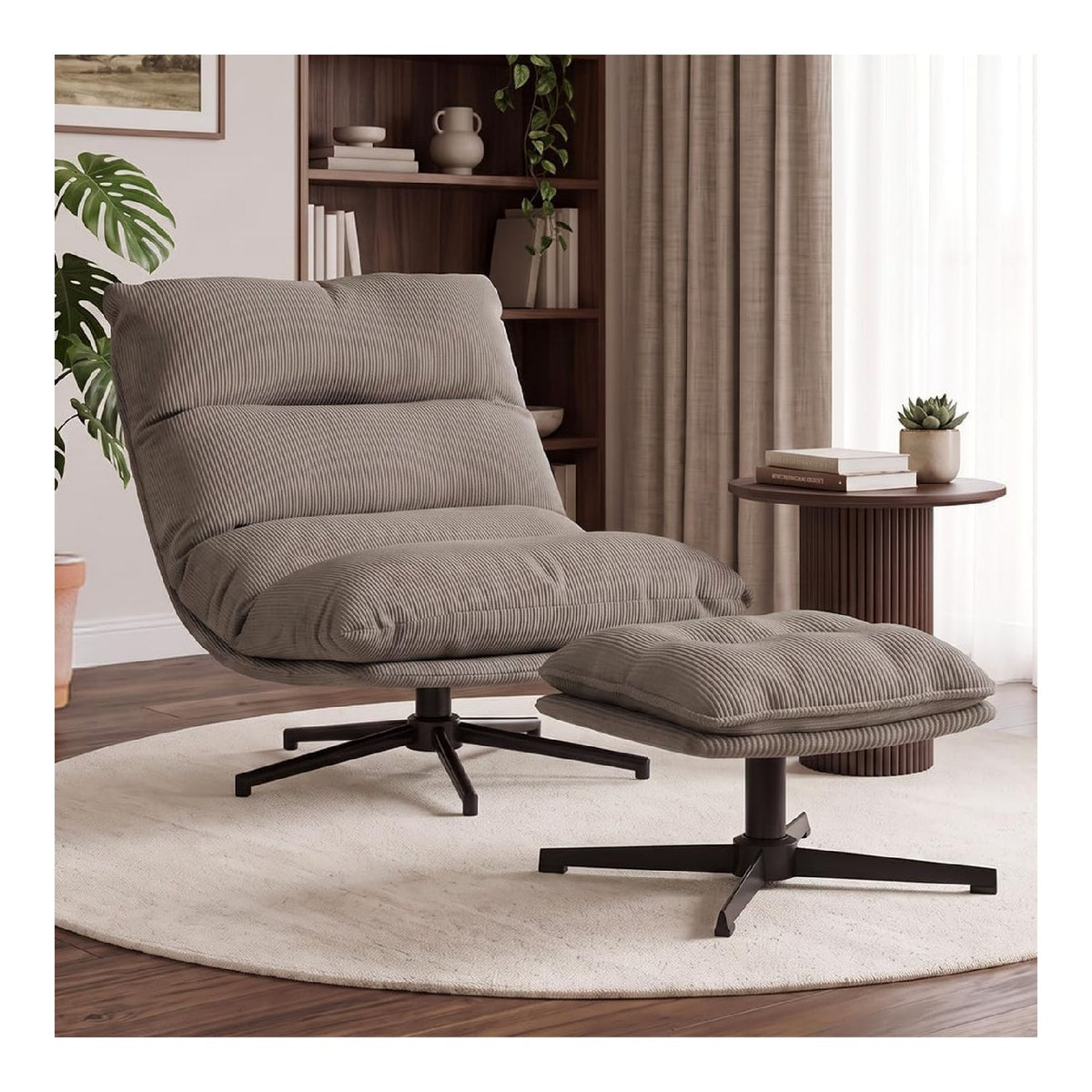 Hnoss Relaxsessel mit Hocker, 4 Positionen, 360 drehbar, Macchiato