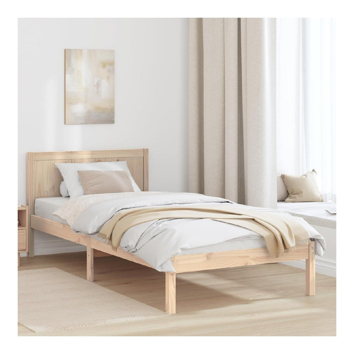 Massivholz Kiefernholz Bettgestell 90 x 190 cm minimalistisches Design naturliche Holztone langlebiges Schlafzimmermobel mit einfacher Montage