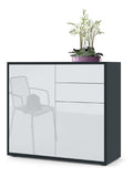 Sideboard Ben, Made in Germany, Kommode mit 2 Turen und 2 Schubladen, Schwarz matt/Wei Hochglanz (79 x 74 x 36 cm)