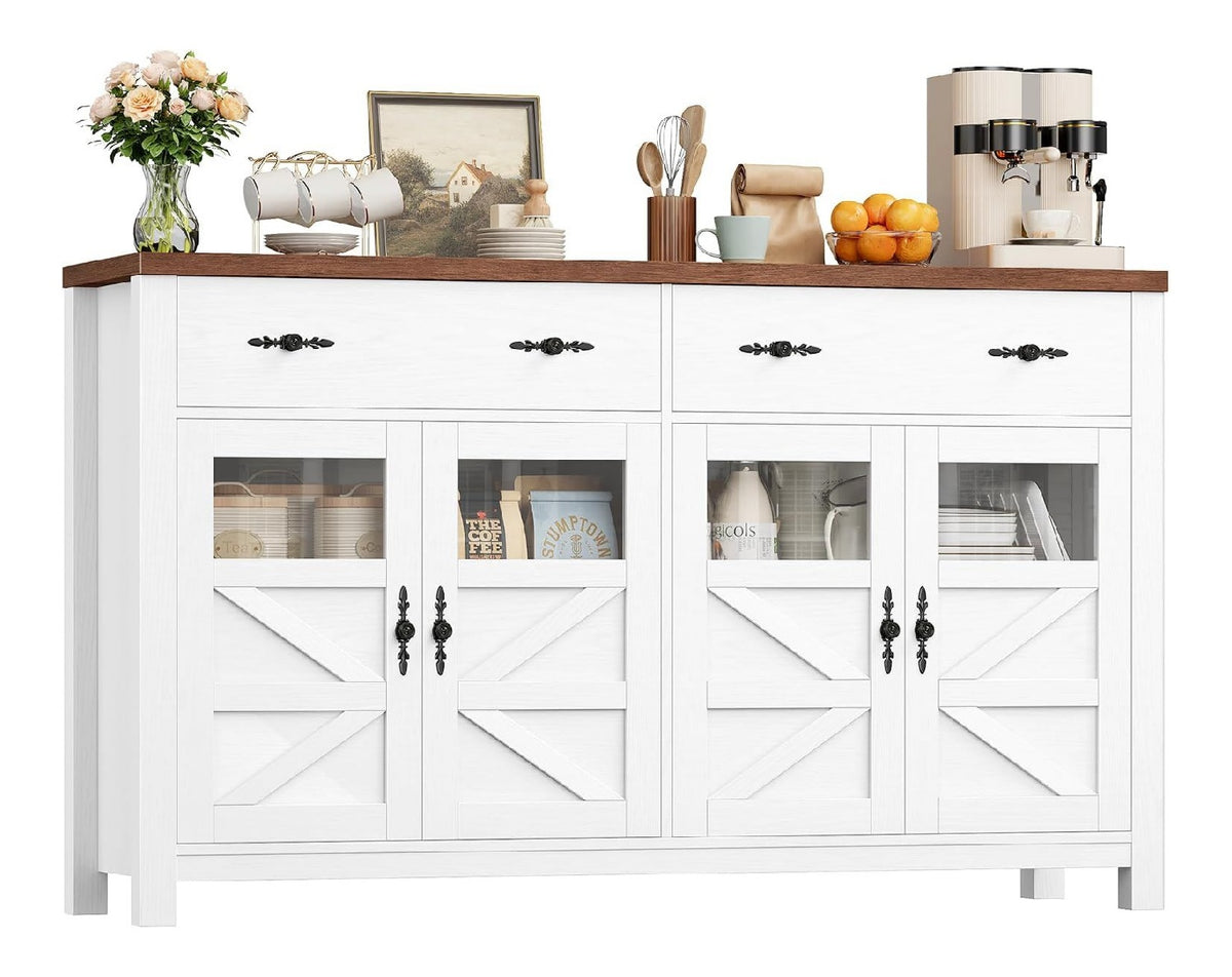 Sideboard wei 140 cm Kuchenschrank mit 2 Schubladen 4 Turen