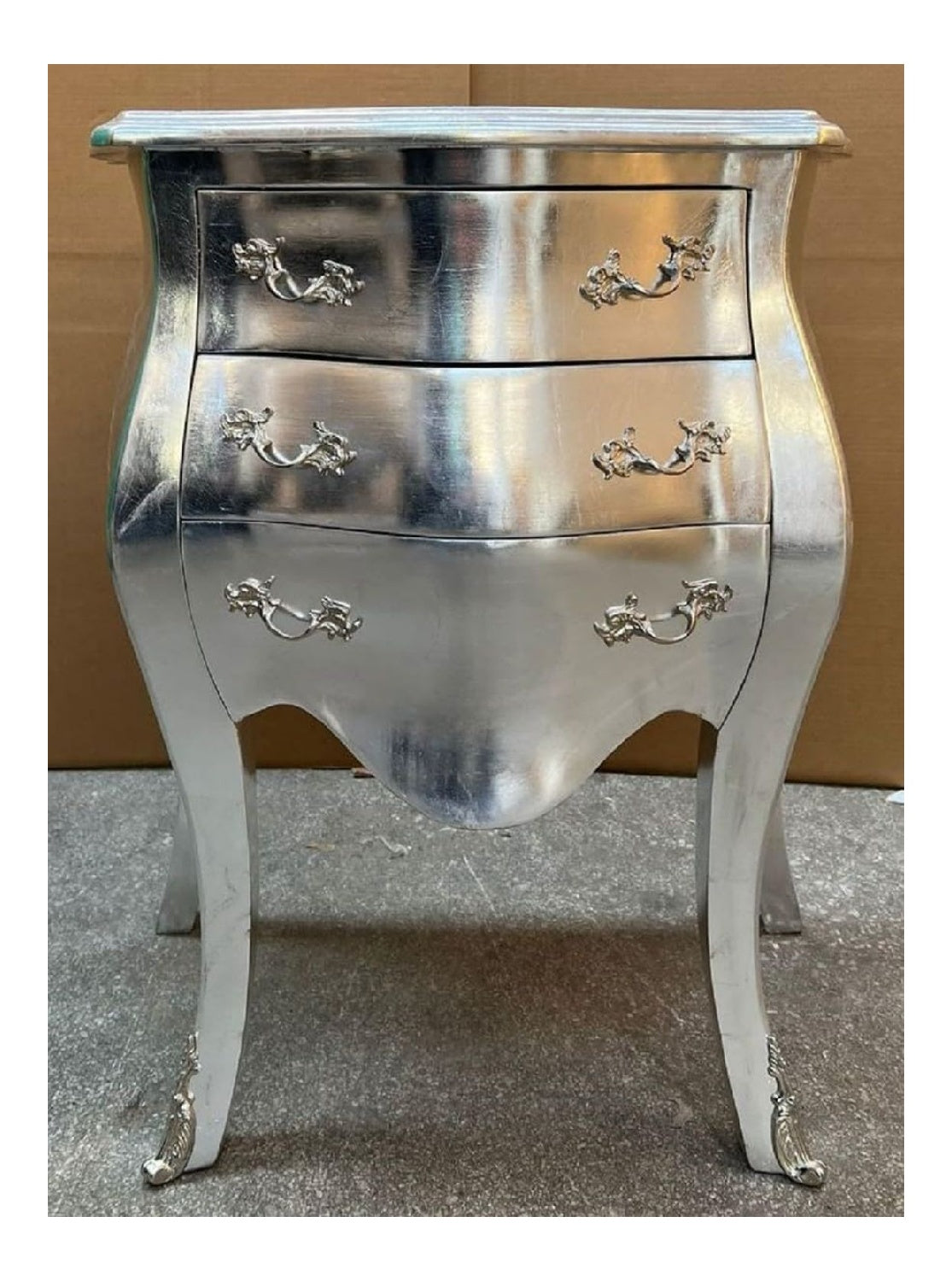 Barock Nachtkommode Silber - Handgefertigte Barockstil Kommode mit 3 Schubladen - Barock Mobel - Schlafzimmer Mobel im Barockstil - Edel & Prunkvoll