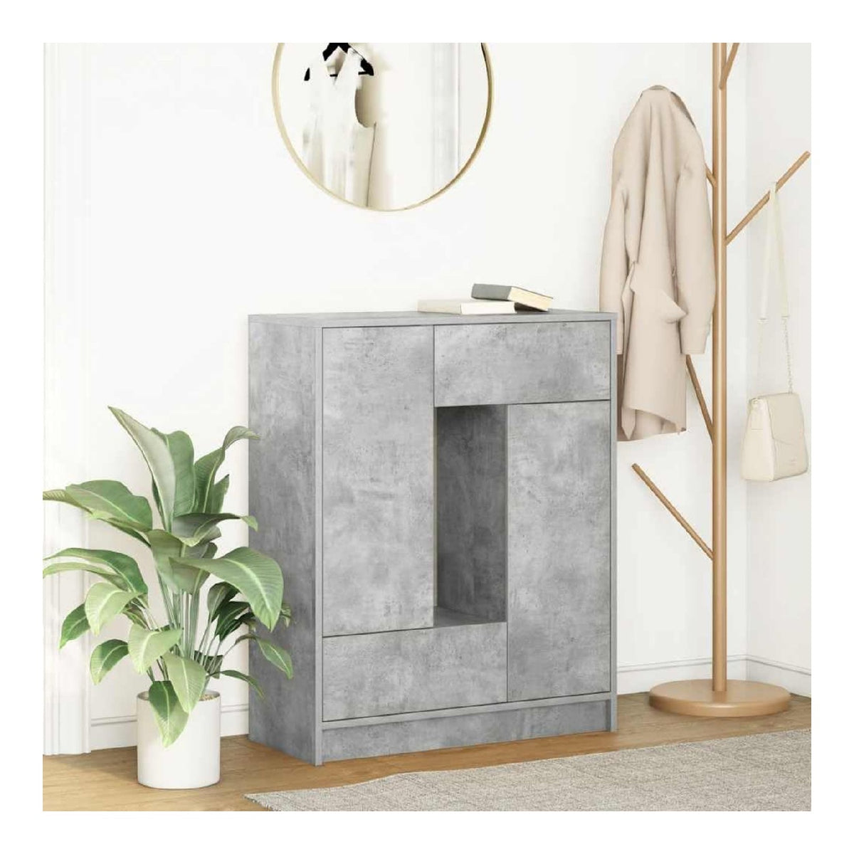 Sideboard mit Schubladen und Turen Betongrau Holzwerkstoff 73x31x90 cm Stauraum Kuchenmobel Wohnzimmer Schrank Buffet Cabinet mit Stauraum vielseitig nutzbar