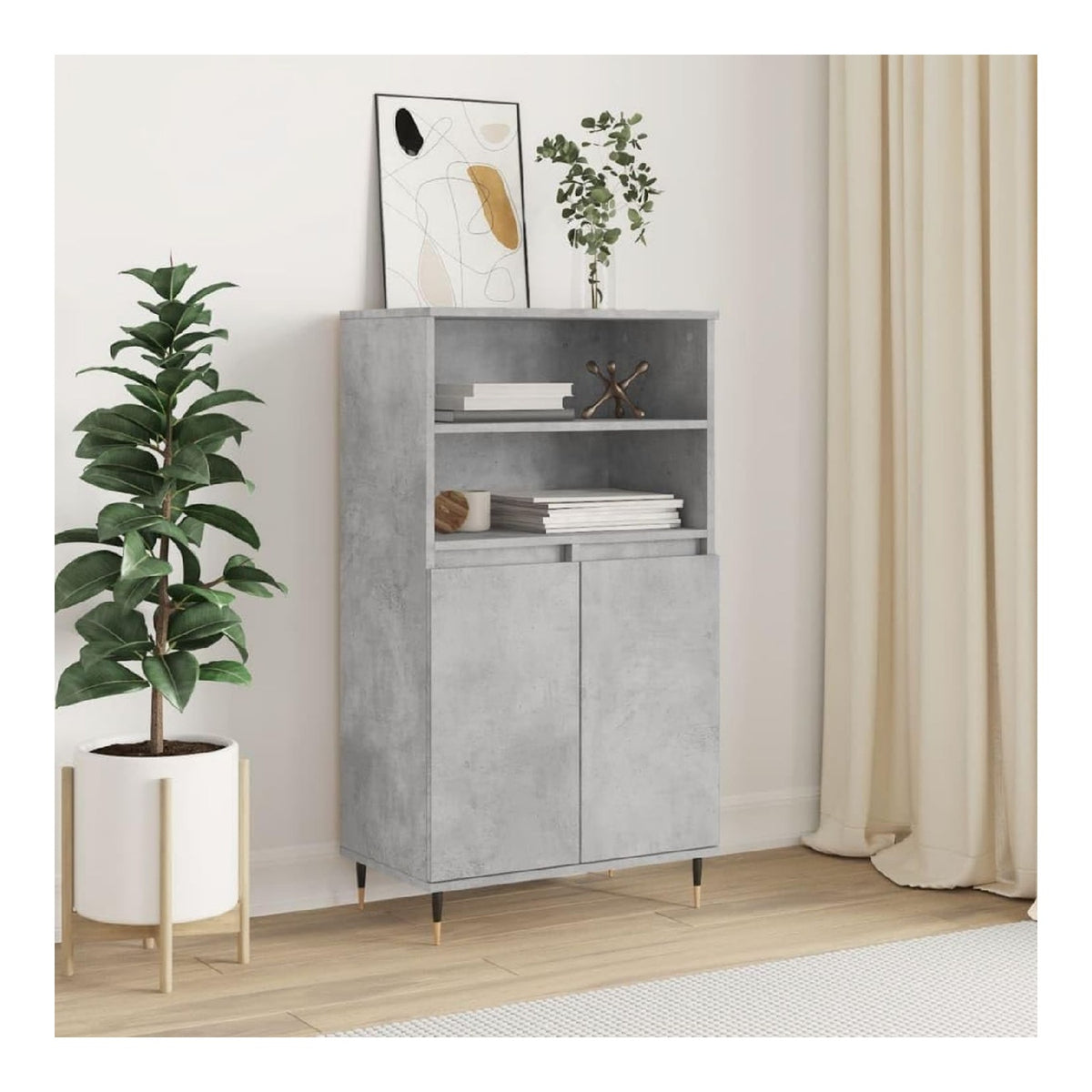 Schranke & Aufbewahrung, Buffets & Sideboards, Highboard Betongrau, 60 x 36 x 110 cm, Holzwerkstoff