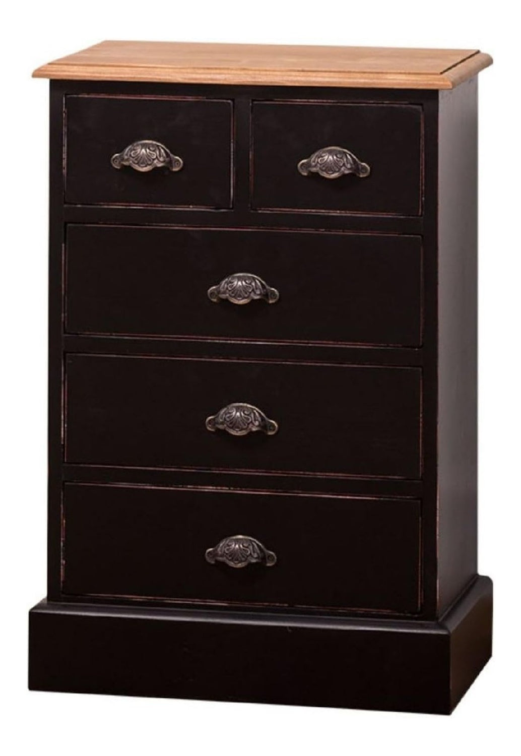 Landhausstil Schlafzimmer Kommode Antik Stil Schwarz/Naturfarben 51 x 30 x H. 74 cm - Landhausstil Schlafzimmermobel