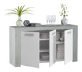 Sideboard mit DREI Flugelturen und DREI Innenregalen, Betonfarbe mit kunstwei en Turen, Ma e 144 x 80 x 42 cm