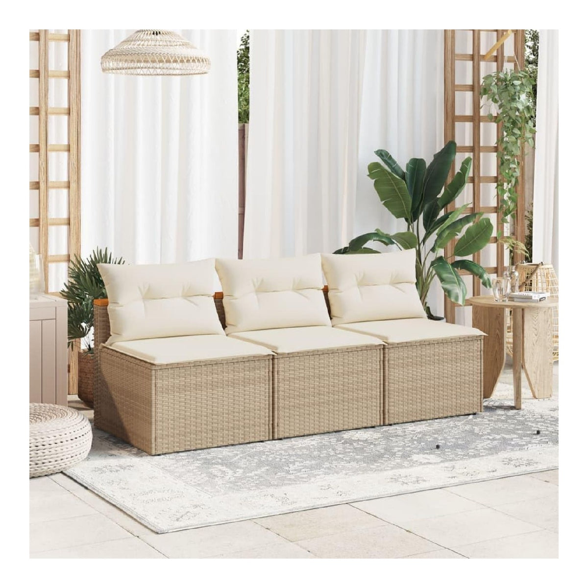 Gartensofa ohne Armlehnen mit Kissen 2 Beige Polyrattan, Gartensofa Schlafsofa Wohnzimmer Couch, Sofas fur den Au enbereich, Wohnzimmer Terrasse Outdoor Mobel