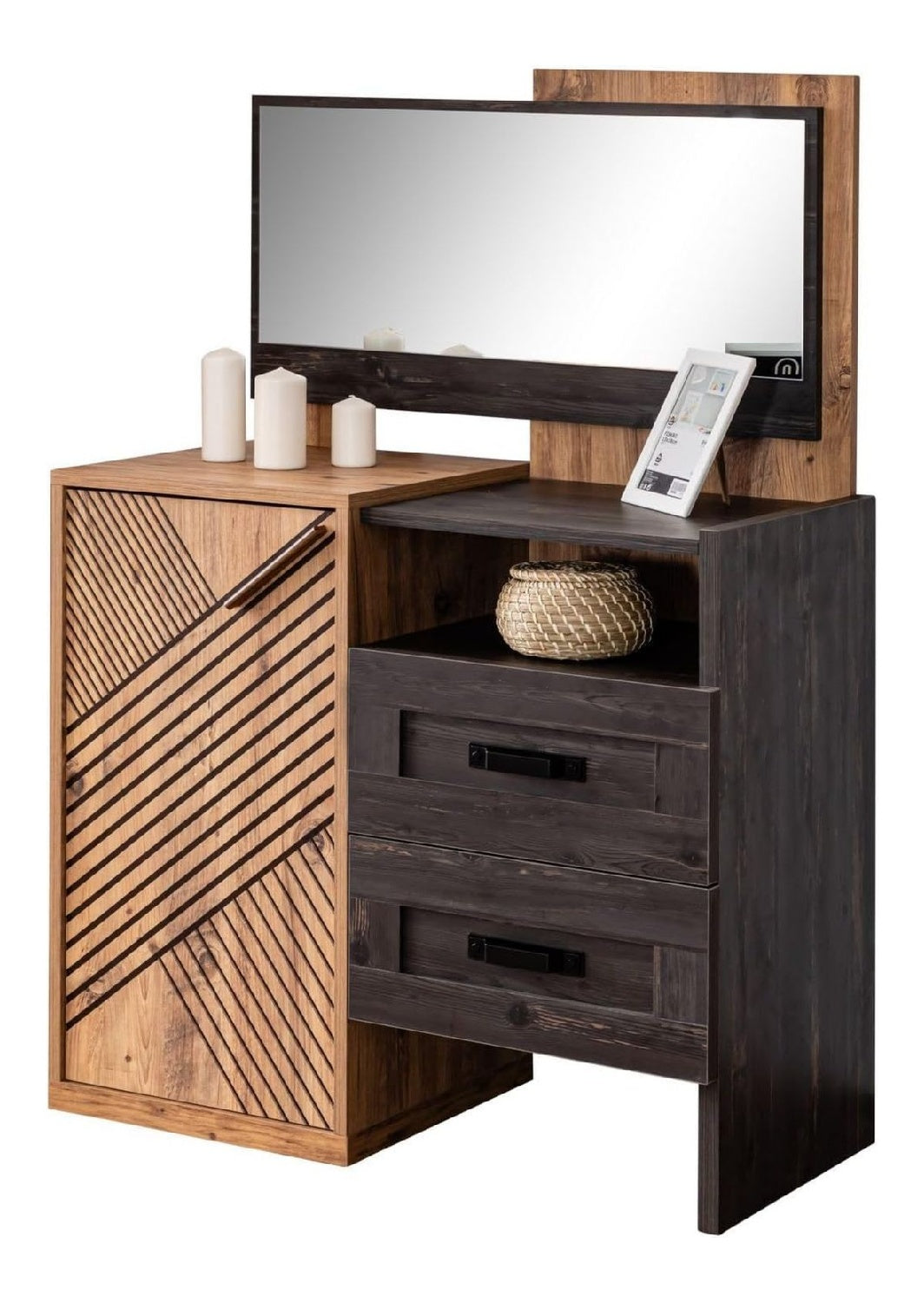 Hanah Home Stilvolle Kommode mit zahlreichen Ablagen, Anthrazit & Braun, 94 x 132 x 94 cm 100% melaminbeschichtet, Wandmontage