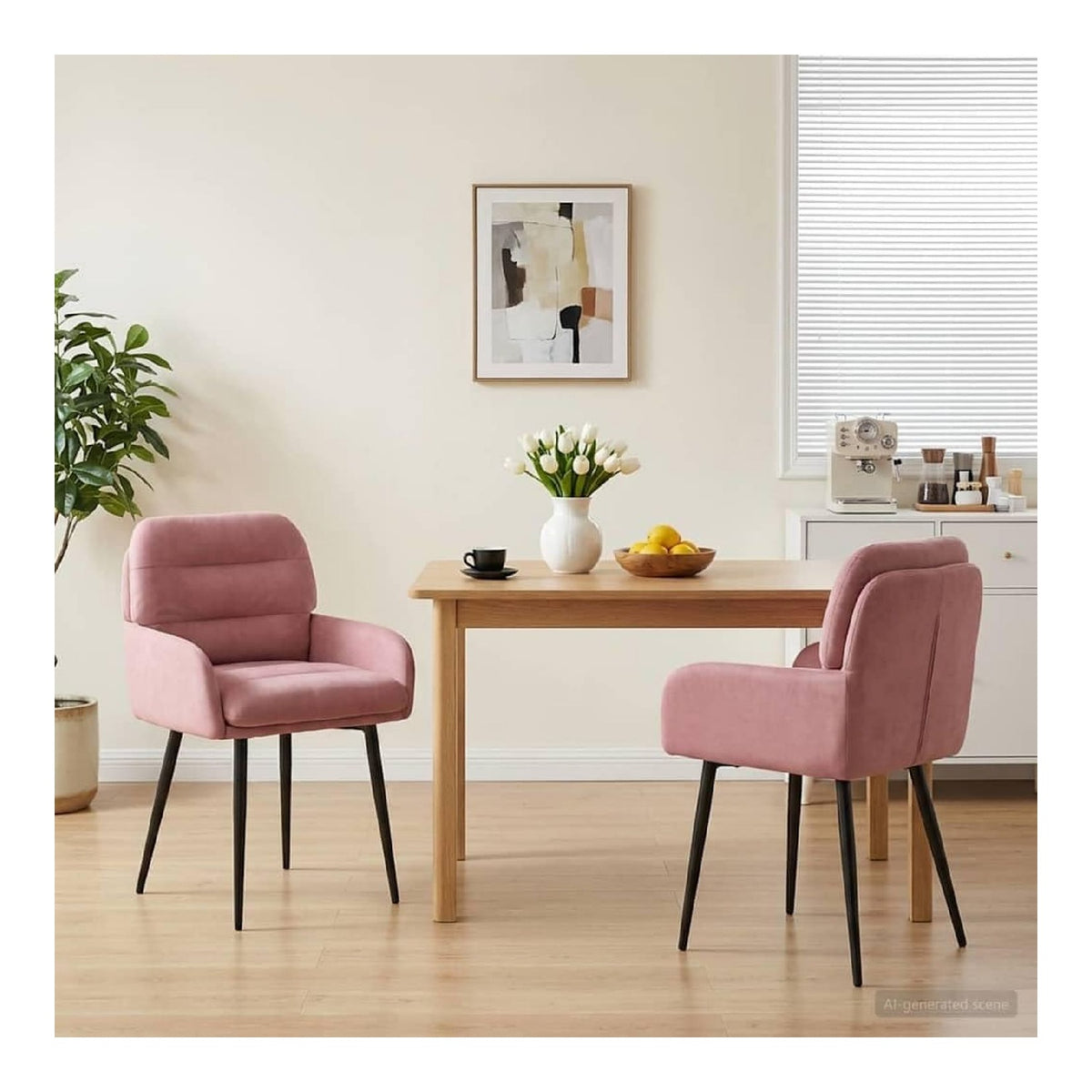 Esszimmerstuhle 2er Set Samt Rosa 59 x 59,5 x 90 cm mit Armlehnen, stabiler Metallrahmen, ergonomischer Sitzflache, pflegeleichter Oberflache, geeignet fur Kuche, Wohnzimmer oder Gastronomie