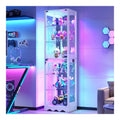 Dystler Vitrine mit Glasturen - 6 Etagen Curio Schrank mit RGB-Lichtern fur Sammlerstucke, LED-Glasvitrine mit verstellbaren Regalen, Wei