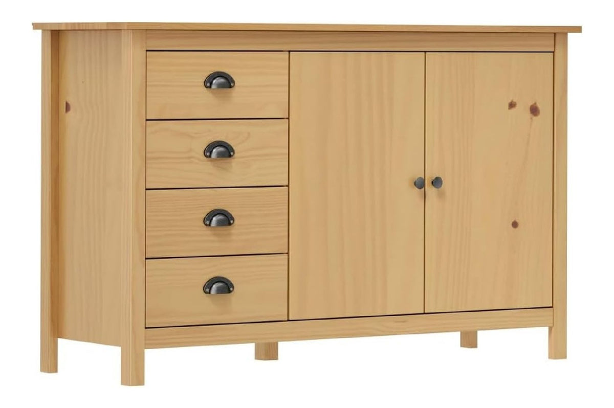 Sideboard Hill Massivholz KieferKommode Honigbraun 130x40x80 cm Anrichte mit 4 Schubladen und 2 Turen Beistellschrank fur Wohnzimmer Flur Esszimmer Stauraumschrank