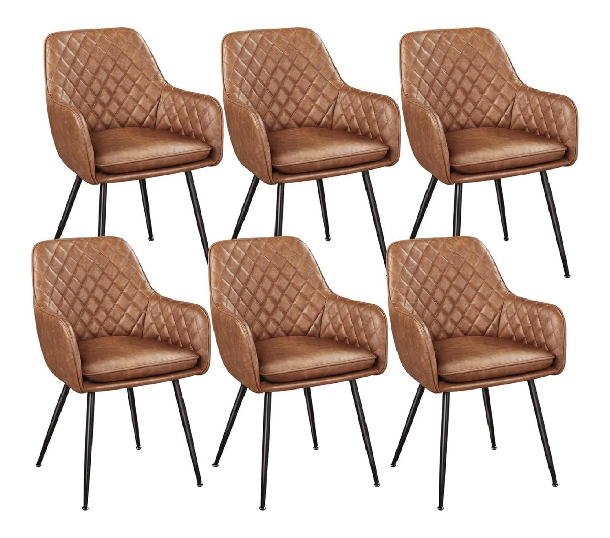 Esszimmerstuhle 6er Set Kuchenstuhle, Polsterstuhle mit Armlehnen Metallbeine, Seesel aus Kunstleder fur Arbeitszimmer/Wohnzimmer, Braun