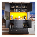 Hochwertiger Hochschrank mit App-Steuerung, 115 x 40 x 180cm, Wohnzimmerschrank mit 4 Turen & 3 Schubladen, Kuchenvitrine mit Musik-Lichtfunktion & Kippschutz, Schwar