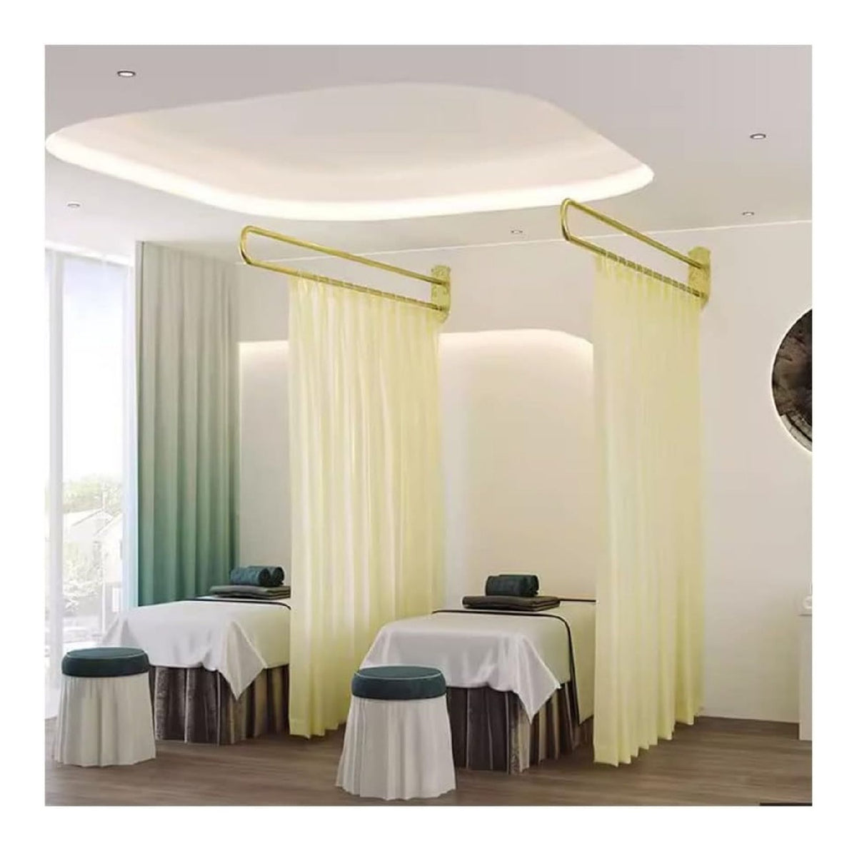 Raumteiler, halbdurchsichtige Vorhange, U-formige Lange Stutzstange, lichtdurchlassiger Sichtschutzvorhang, Trennvorhang fur Schonheitssalon, Mall, Salon, Lounge, Wandmontage (Farbe: Gelb, Gro e: 200