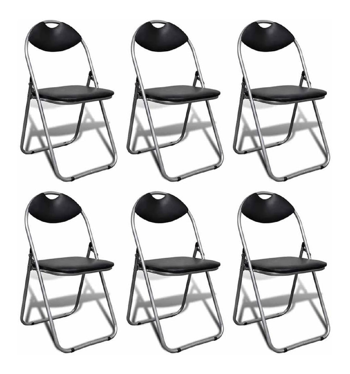 6 Klappstuhle, Esszimmerstuhle aus Stahl & Kunstleder, Schwarz