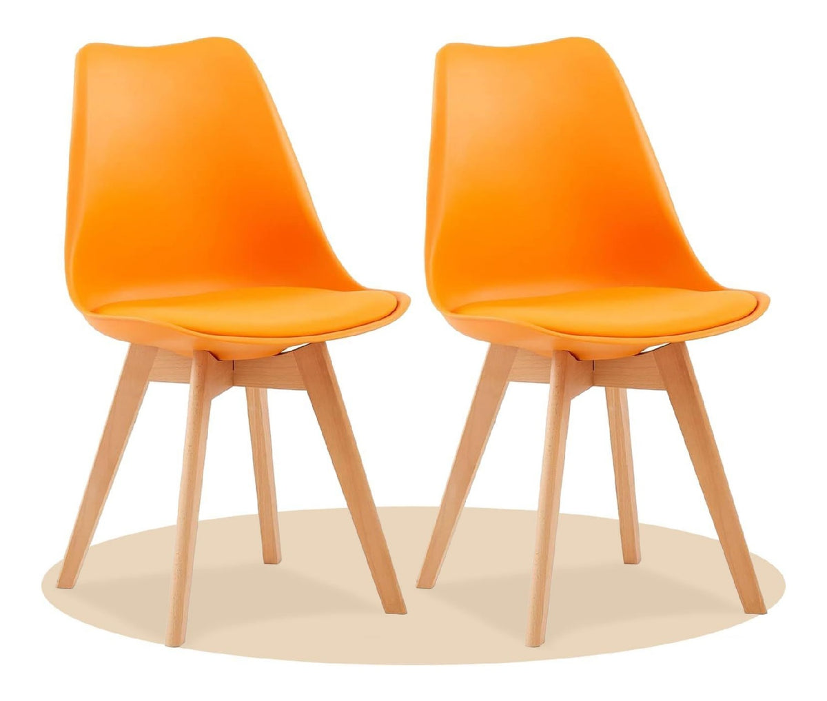Set mit 2 Esszimmerstuhlen, Kuchenstuhle mit ergonomischer Ruckenlehne, gepolsterter gepolsterter Sitz und Beine aus massivem Buchenholz, Orange