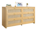 Rattankommode Aufbewahrungsschrank mit 6 Schubladen & Metallgriffen, moderner Rattanschrank fur Schlafzimmer Wohnzimmer Flur (144,5 x 45 x 79,5 cm) Kleidungsschrank Schubladenschrank