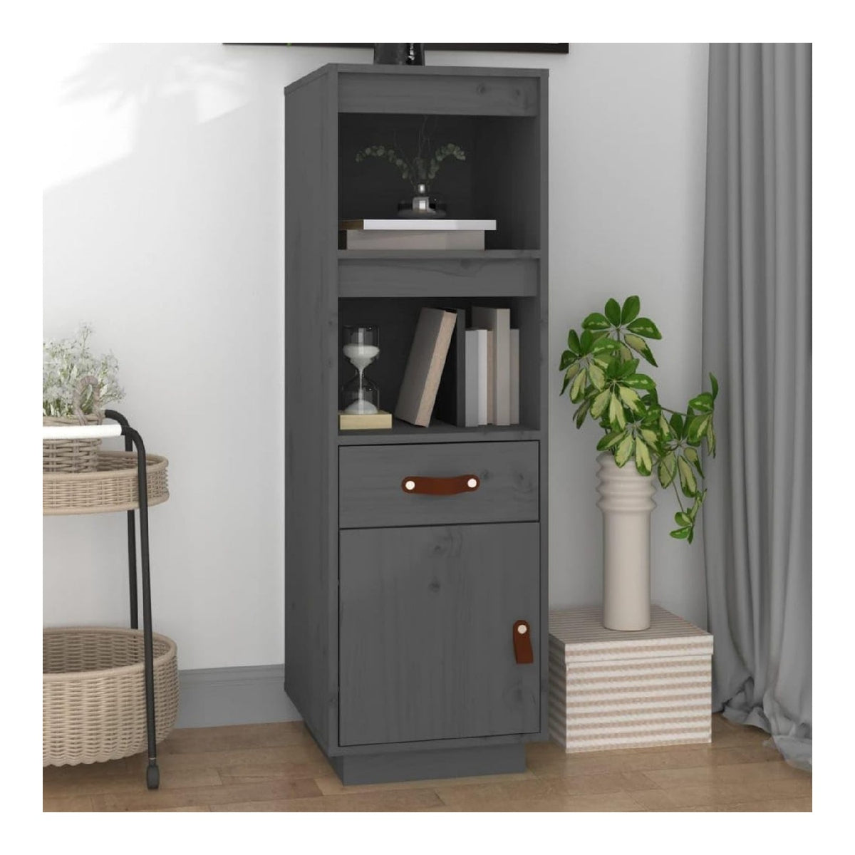 Bodenschrank Buffet Anrichte Besteckschrank Highboard Grau 34x40x108.5 cm Massivholz Kiefer fur Kuche, Bad, Wohnzimmer oder Diele