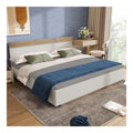 Holzbett Doppelbett, Bettrahmen aus Holz mit Kopfteil und Lattenrost, 180 x 200 cm, Modern Schwebebett, Futonbett, Bett fur Erwachsene & Jugend, Schlafzimmermobel, Wei & Eiche Sonoma