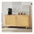 IANIYA Sideboard aus Korbgeflecht Doppelturig mit Naturholzoptik, Rustikales Esszimmerschrank mit Goldenen Metallbeinen, Praktischer Aufbewahrungsschrank fur Wohnzimmer Schlafzimmer Flur
