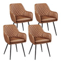 Esszimmerstuhle 4er Set Kuchenstuhle, Polsterstuhle mit Armlehnen Metallbeine, Seesel aus Kunstleder fur Arbeitszimmer/Wohnzimmer, Braun