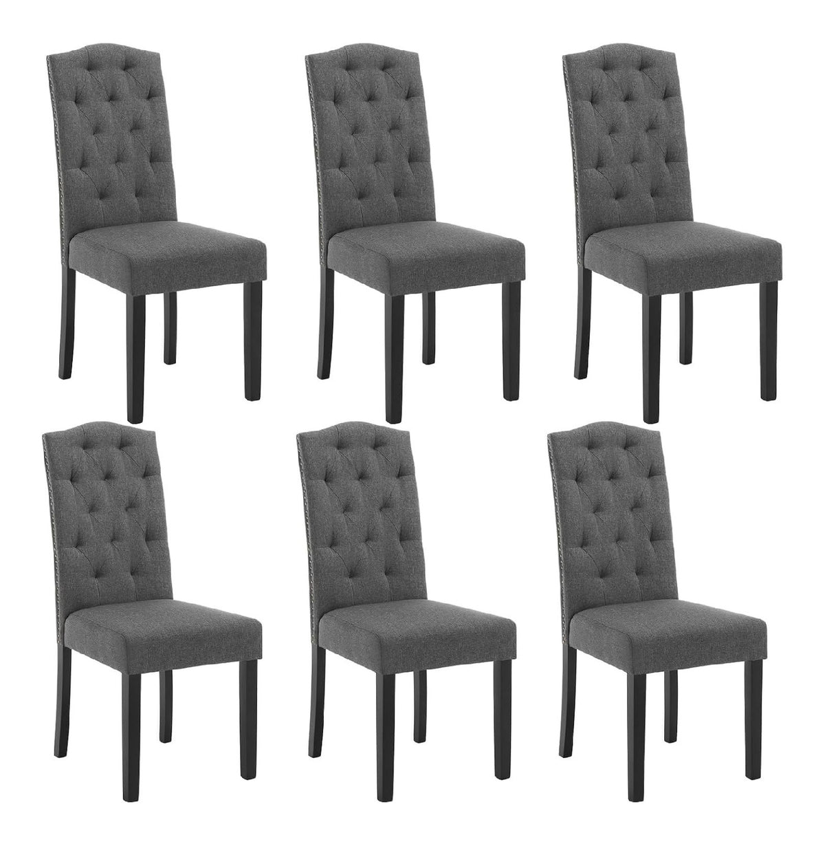 Lestarain 6er Esszimmerstuhle, Kuchenstuhl mit hoher Ruckenlehne, Polsterstuhl mit Leinenbezug, Moderne Stuhle, fur Esszimmer Kuche Wohnzimmer, Massivholzbeine, Dunkelgrau, LCNI120001-6