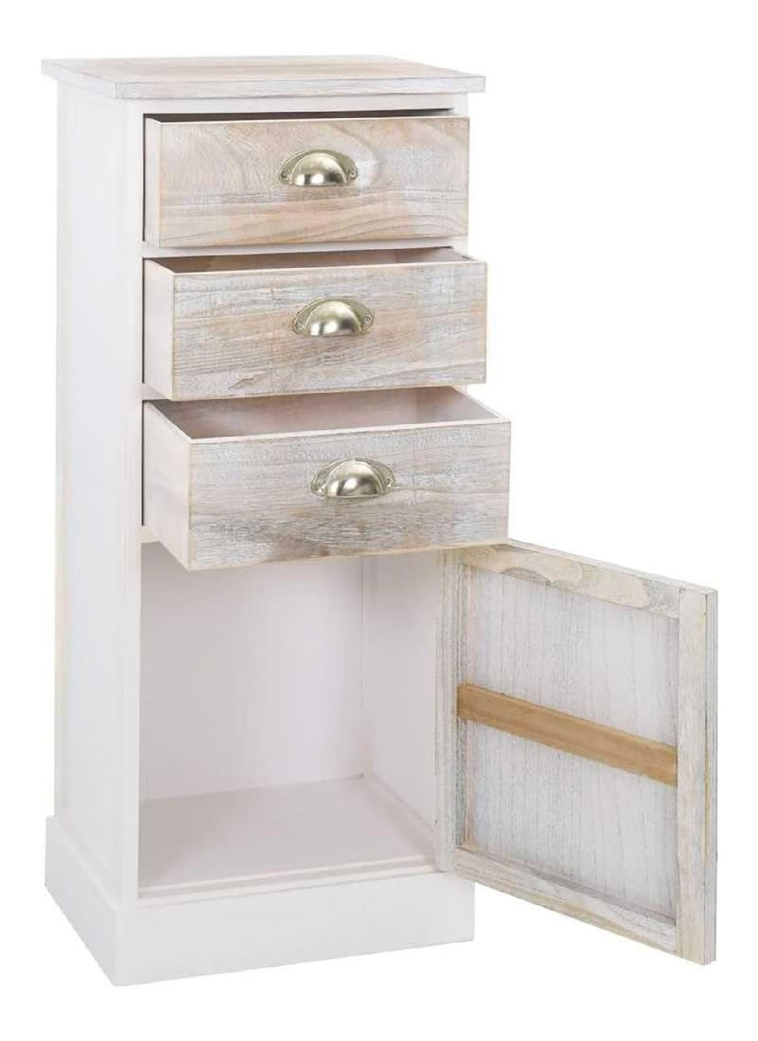 Seitenschrank aus Paulownia-Holz, 38 x 28 x 86 cm, mit 3 Schubladen