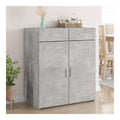 Sideboard Betongrau aus Holzwerkstoff, 80 x 42,5 x 93 cm, Anrichte mit 2 Schubladen und Turen, Stauraum fur Wohnzimmer Esszimmer Kuche Flur Ordnung und Deko