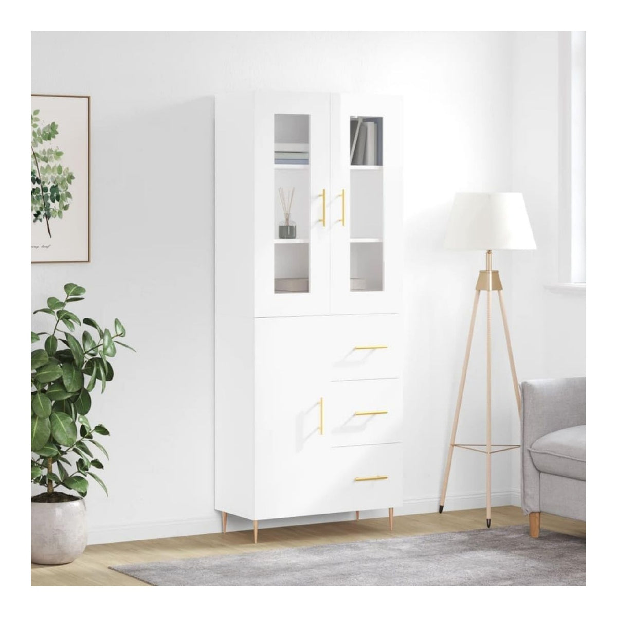Schranke & Aufbewahrung Highboard Hochglanz Wei 69,5x34x180cm Holzwerkstoff Buffets & Sideboards