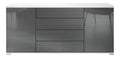 Sideboard Faro V2 - Kommode mit 2 Turen & 4 Schubladen, Schrank mit LED Lichtleiste, Wei matt/Grau Hochglanz (166,5 x 75,5 x 35)