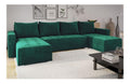 Ecksofa FORSET Velours U-Form Grun - 301x80x145 cm - Schlafsofa mit Schlaffunktion und Bettkasten - Eckcouch - Kissen - Stoff Manila 35