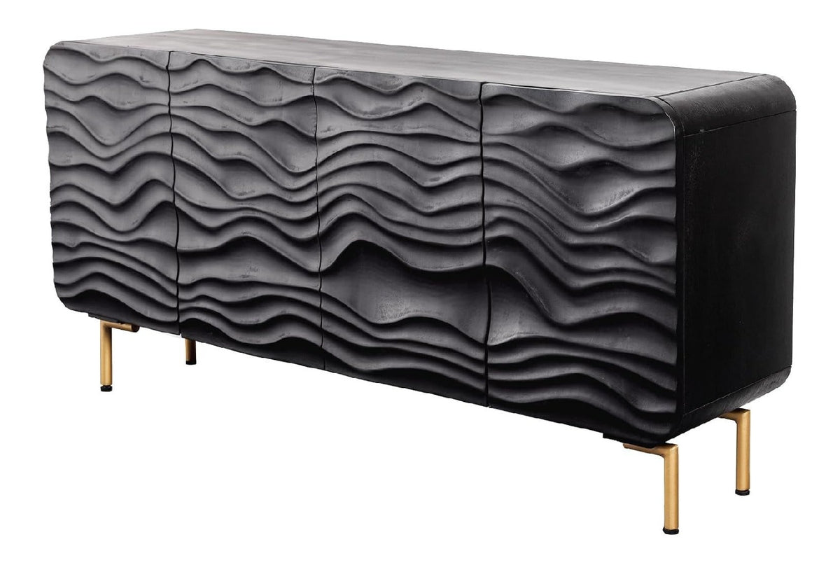 Sideboard Wave - 160cm - schwarz - Mangoholz mit Stauraum