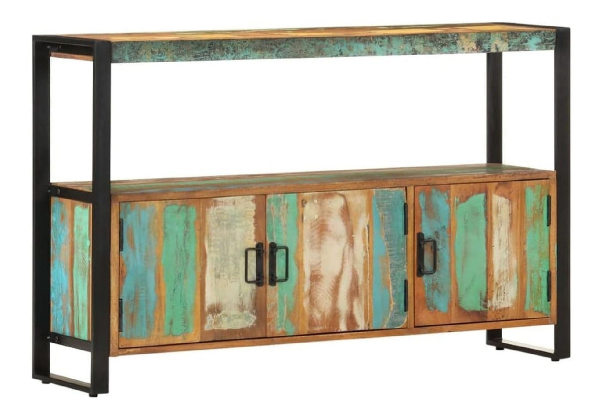 Sideboard Holz mit 3 Turen und 1 Ablage, Retro Kommode Schrank Kuchenschrank Flurschrank Beistellschrank fur Wohnzimmer, 120x30x75 cm Altholz Massiv