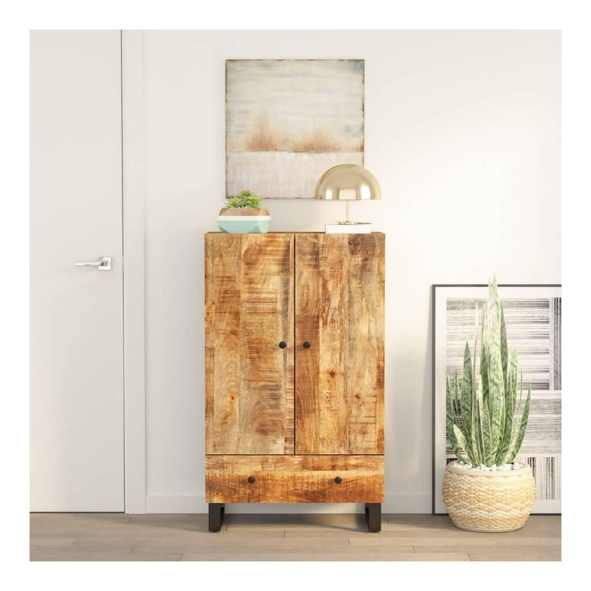 Schranke & Aufbewahrung-Highboard mit Schublade 60x33x100 cm Massivholz Mango&Eisen-Mobel