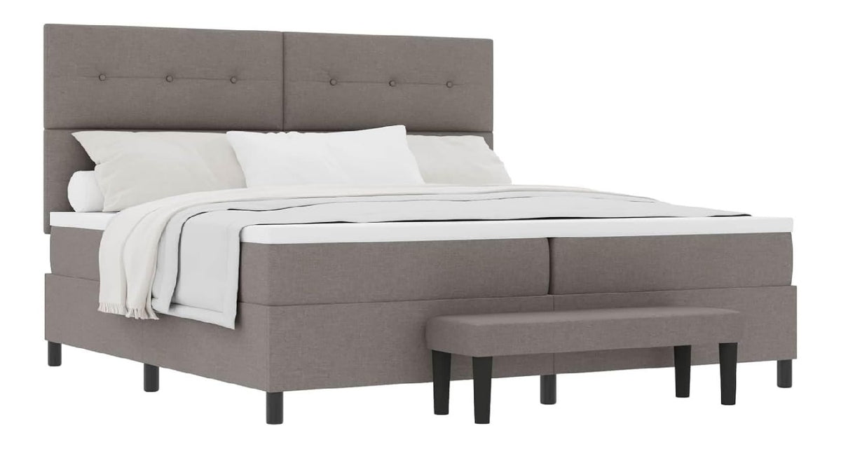 Boxspringbett mit Matratze Taupe 200 x 200 cm, Stoffbezug, Holzwerkstoffrahmen, mittelfeste Schaumstoffmatratze, modernes Schlafzimmermobel, langlebig