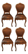 Luxus Barock Esszimmer Set Braun/Braun 45 x 47 x H. 99 cm - 4 handgefertigte Massivholz Esszimmerstuhle mit Echtleder - Barock Esszimmermobel