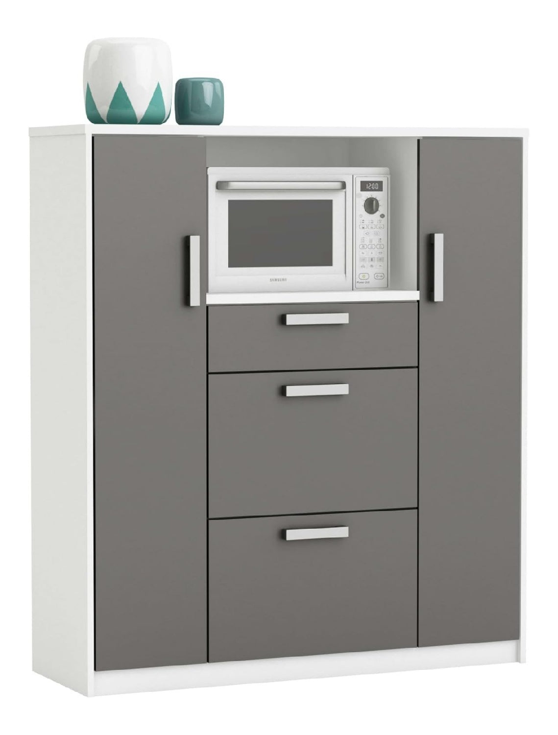 Flavor Kuchenschrank, Spanplatte, Perle Wei /Dunkel Grau, 116.2 x 40 x 132.2 cm (BxTxH)