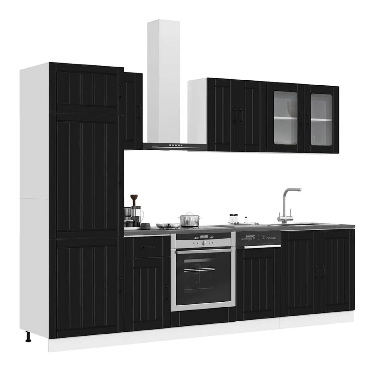 Kalmar Kuchenmobel-Set, 8-teilig, Schwarz, Holz, mehrschichtig